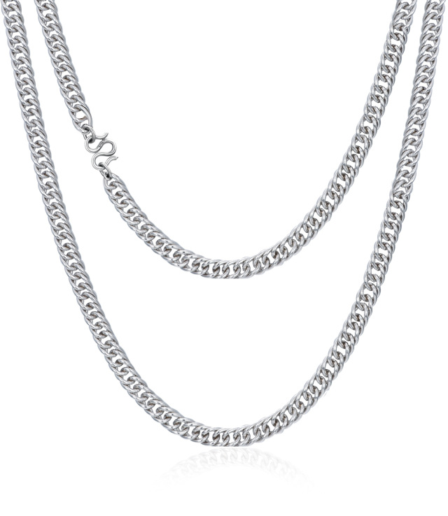 Sterling Silver White Gold Plated Curb Link Chain Necklace for Men-1