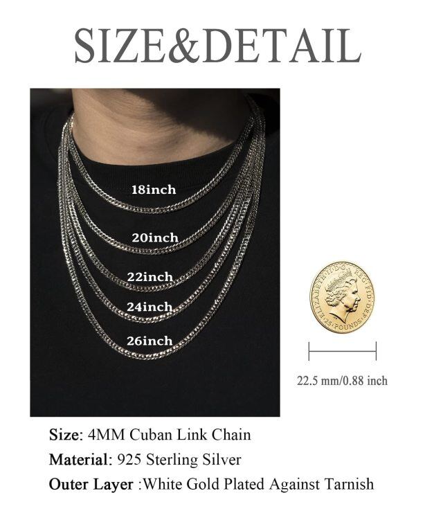 Sterling zilveren witgouden Curb Link ketting voor mannen-6