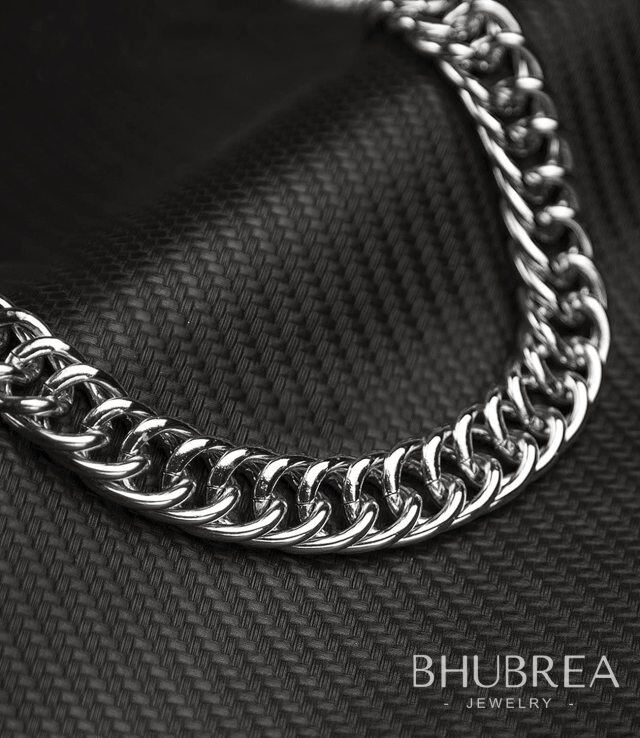 Collier en argent sterling plaqué or blanc à maillons en forme de trottoir pour hommes-7