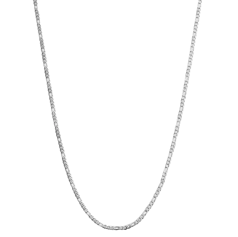Sterling Silver with White Gold Plated Figaro Chain Necklace for Men 3mm-5