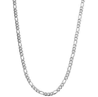Sterling Silver with White Gold Plated Figaro Chain Necklace for Men 5mm-1
