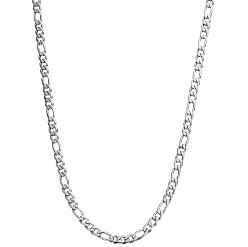Sterling Silver with White Gold Plated Figaro Chain Necklace for Men 5mm-1