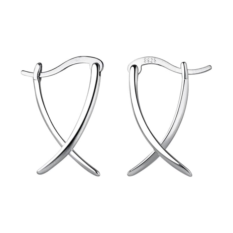 Minimalistische Huggie-Ohrringe aus Sterlingsilber mit Weißgoldbeschichtung und X-Creolen für Damen-1