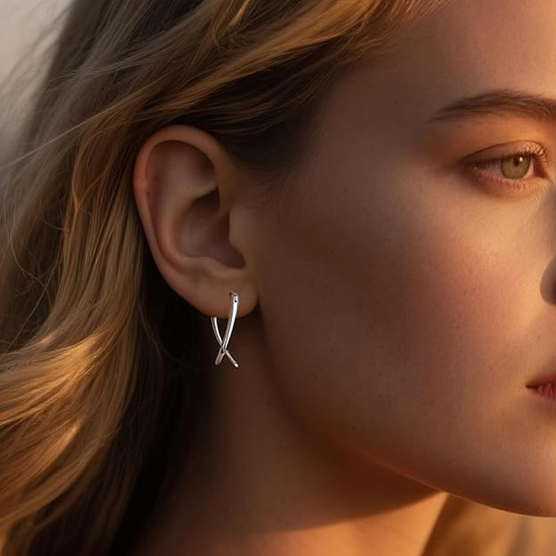 Minimalistyczne kolczyki typu huggie ze srebra próby 925 z białym złotem w kształcie koła dla kobiet-2