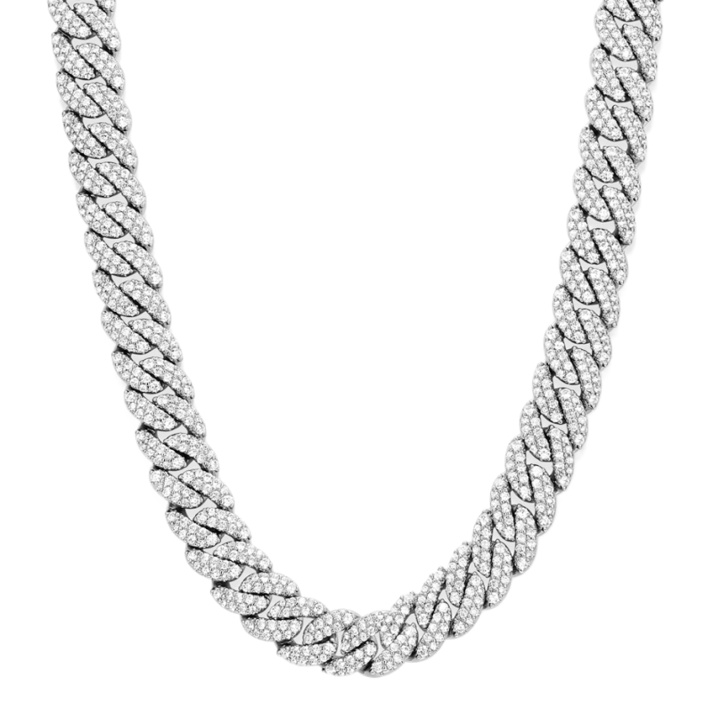 Sterling Silver with White Gold Plated Iced Out Cuban Link Chain for Men 10mm-1