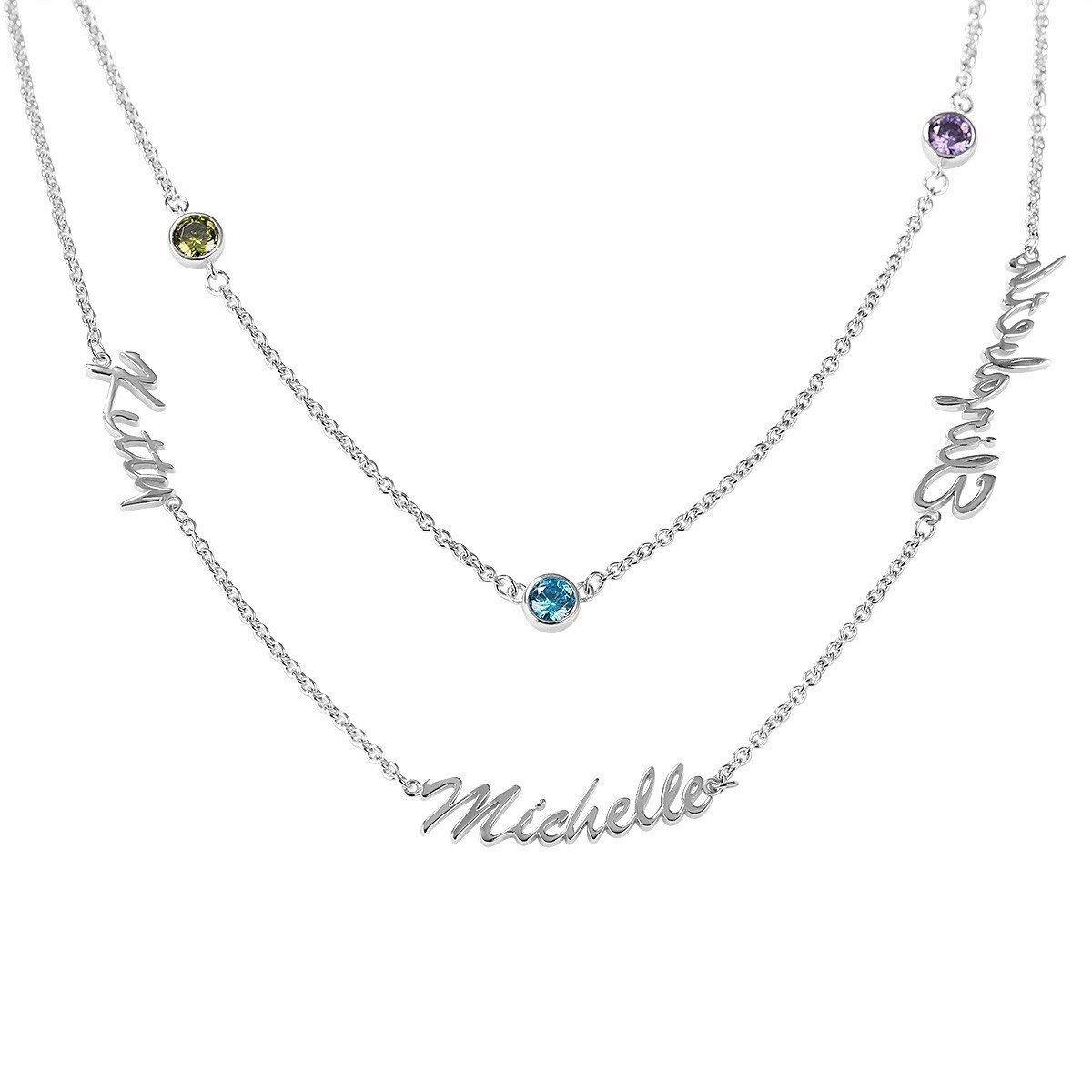 Collana a strati con nome classico in argento sterling personalizzato con pietra portafortuna per donna-1