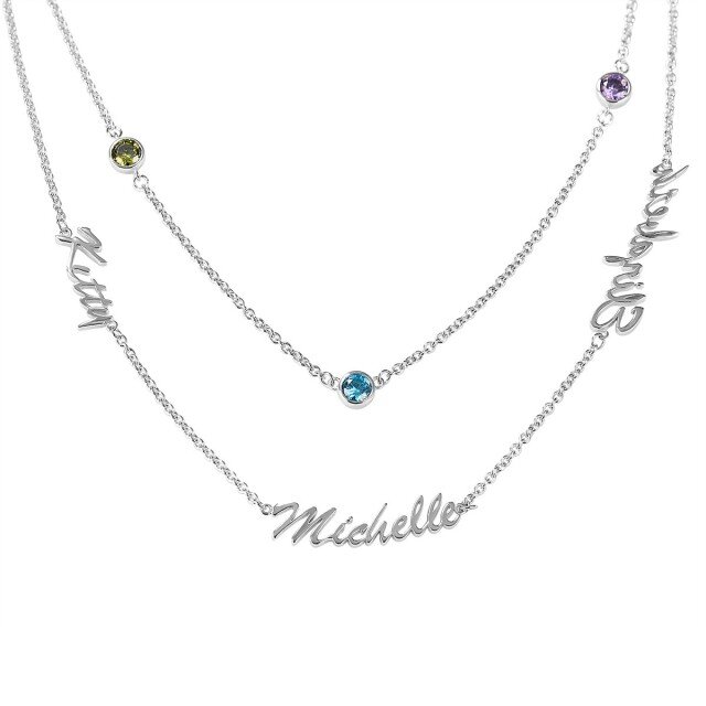 Sterling Silver with White Gold Plated Personalized Birthstone & Personalized Classic Name-1