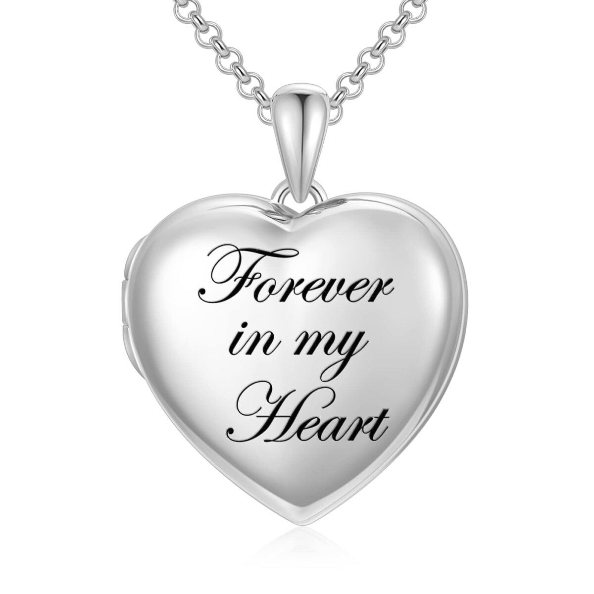 Sterling Silver with White Gold Plated Personalized Photo Locket Necklace-1