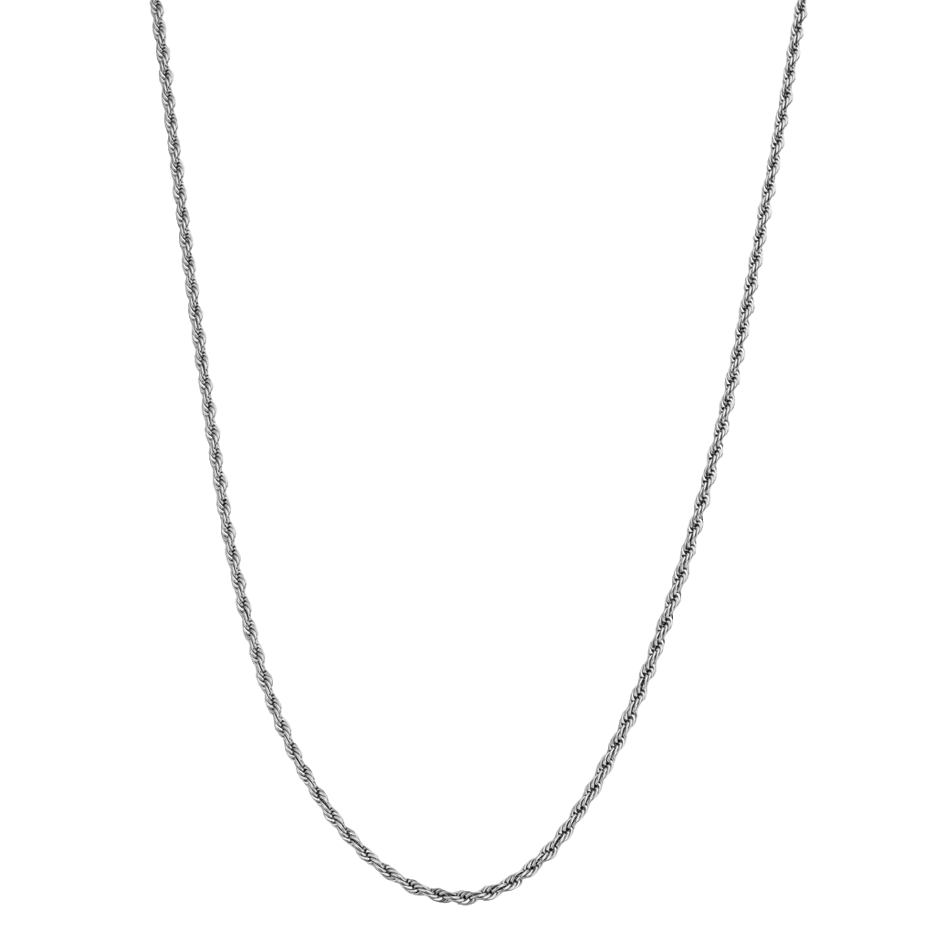 Collar de cadena de cuerda de plata de ley con baño de oro blanco para hombre de 3 mm-1