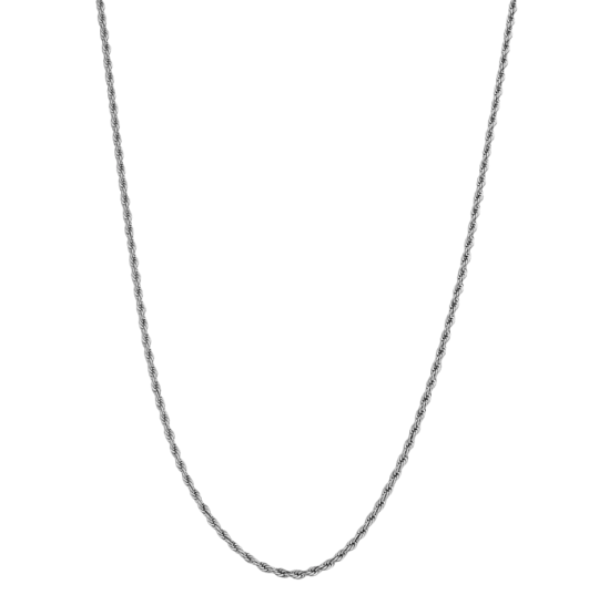 Sterling Silver with White Gold Plated Rope Chain Necklace for Men 3mm