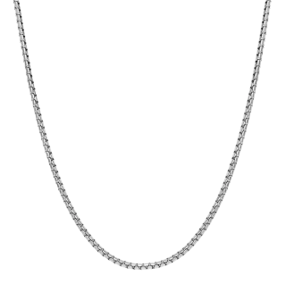 Sterling Silver with White Gold Plated Round Box Chain Necklace for Men 2mm-3