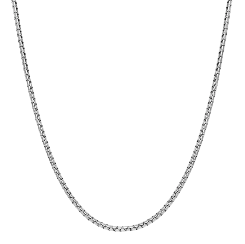 Sterling Silver with White Gold Plated Round Box Chain Necklace for Men 2mm-19
