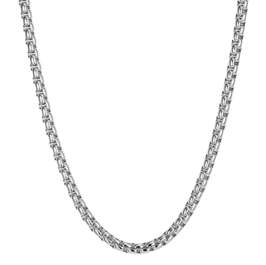 Collar de cadena redonda de 4 mm para hombre en plata de ley con baño de oro blanco-1