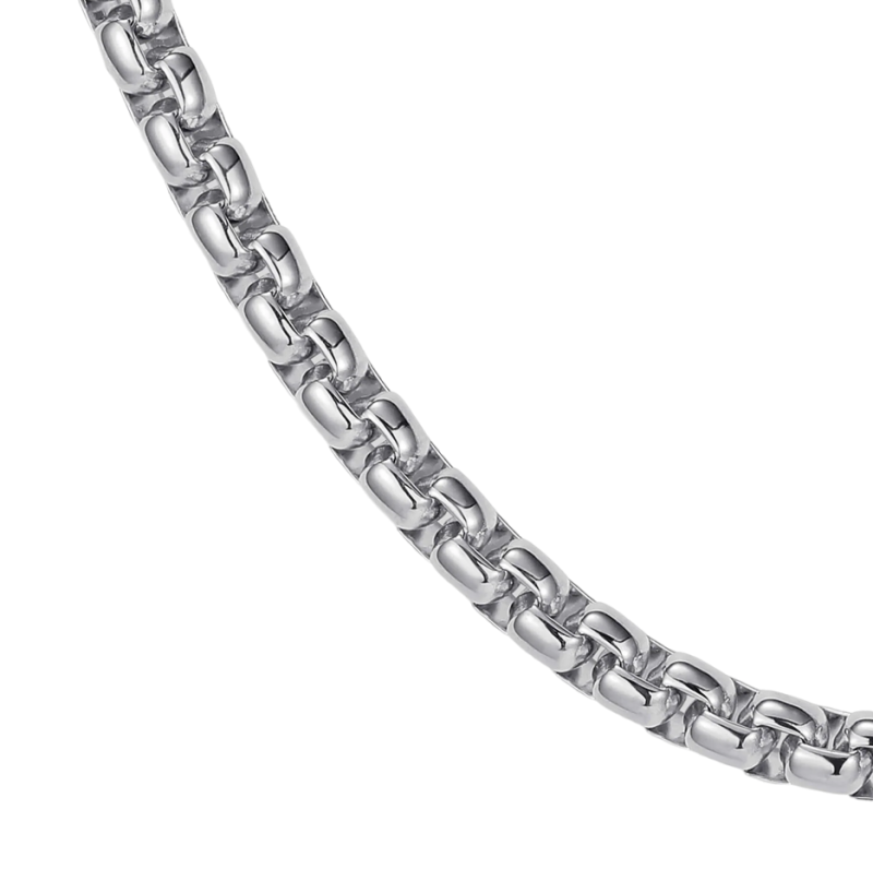 Sterling Silver with White Gold Plated Round Box Chain Necklace for Men 4mm-3
