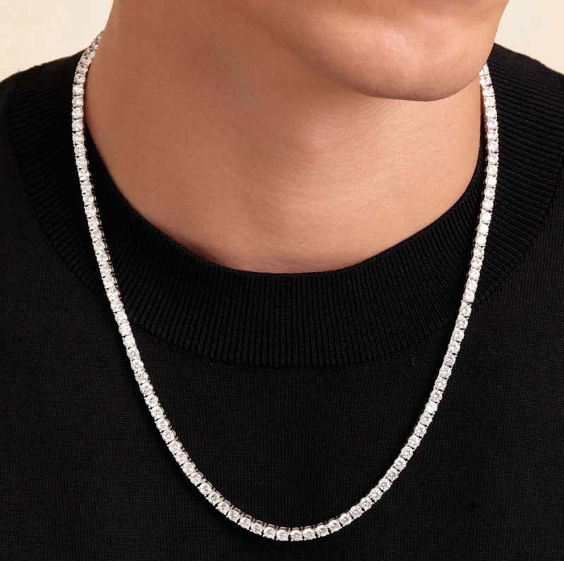 Sterling Silver with White Gold Plated Tennis Chain Necklace for Men 4mm-2