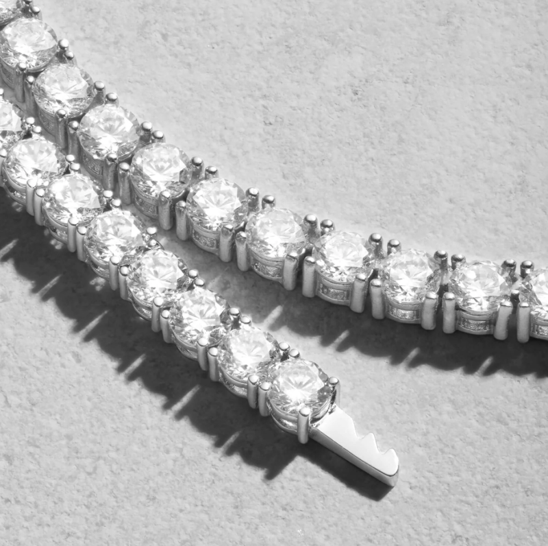 Sterling Silver with White Gold Plated Tennis Chain Necklace for Men 4mm-3