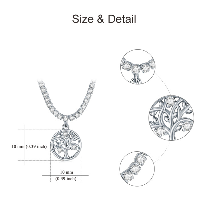 Sterling Silver White Gold Plated Cubic Zirconia Tree Of Life Pendant Necklace-9