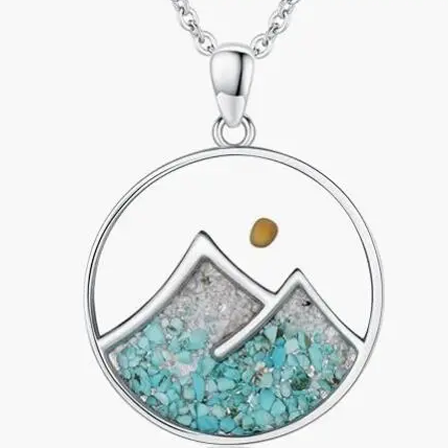 Sterling Silver with White Gold Plated Turquoise Mountains Mustard Seeds Pendant Necklace-1