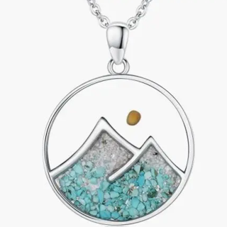 Sterling Silver with White Gold Plated Turquoise Mountains Mustard Seeds Pendant Necklace-9