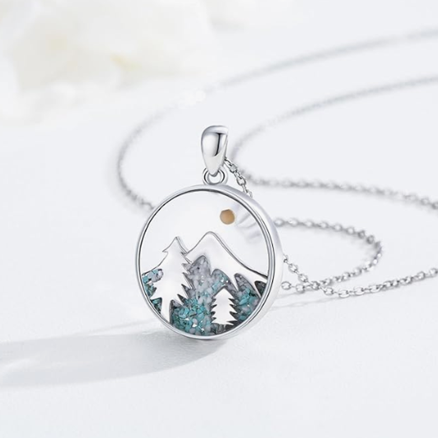 Sterling Silver with White Gold Plated Turquoise Mountains Mustard Seeds Pendant Necklace-3