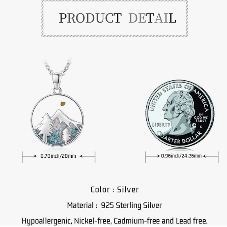 Sterling Silver with White Gold Plated Turquoise Mountains Mustard Seeds Pendant Necklace-4