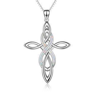 Sterling Silver White Opal Celtic Knot Cross & Infinity Pendant Necklace-56