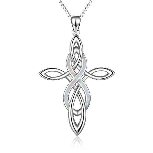 Sterling Silver White Opal Celtic Knot Cross & Infinity Pendant Necklace-5