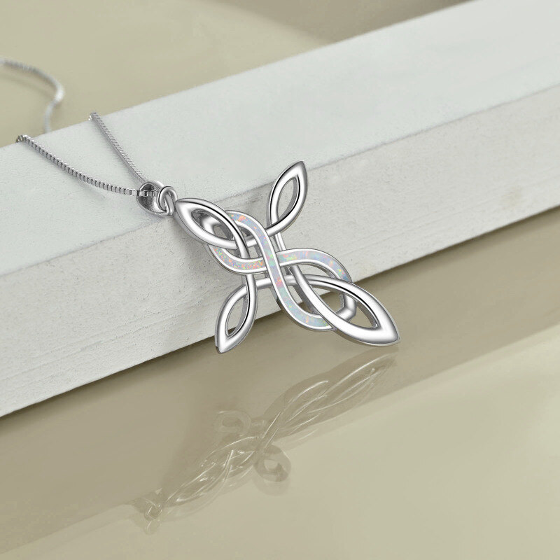 Sterling Silver White Opal Celtic Knot Cross & Infinity Pendant Necklace-3
