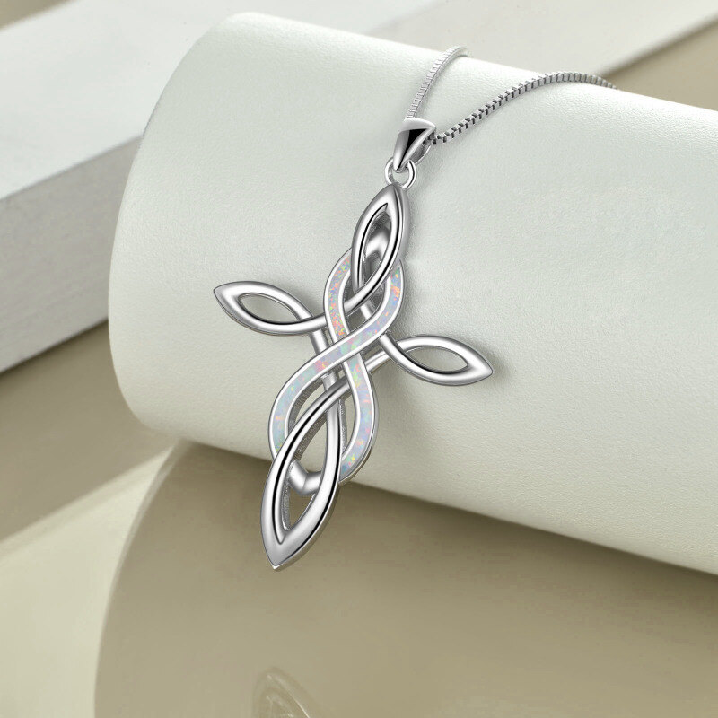 Sterling Silver White Opal Celtic Knot Cross & Infinity Pendant Necklace-4