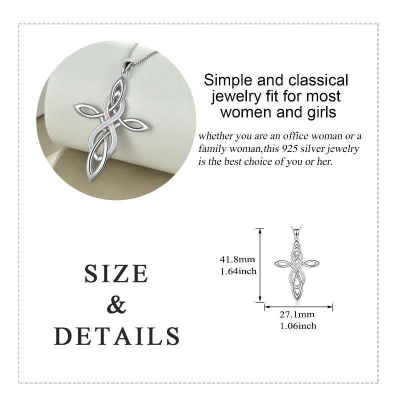Sterling Silver White Opal Celtic Knot Cross & Infinity Pendant Necklace-5