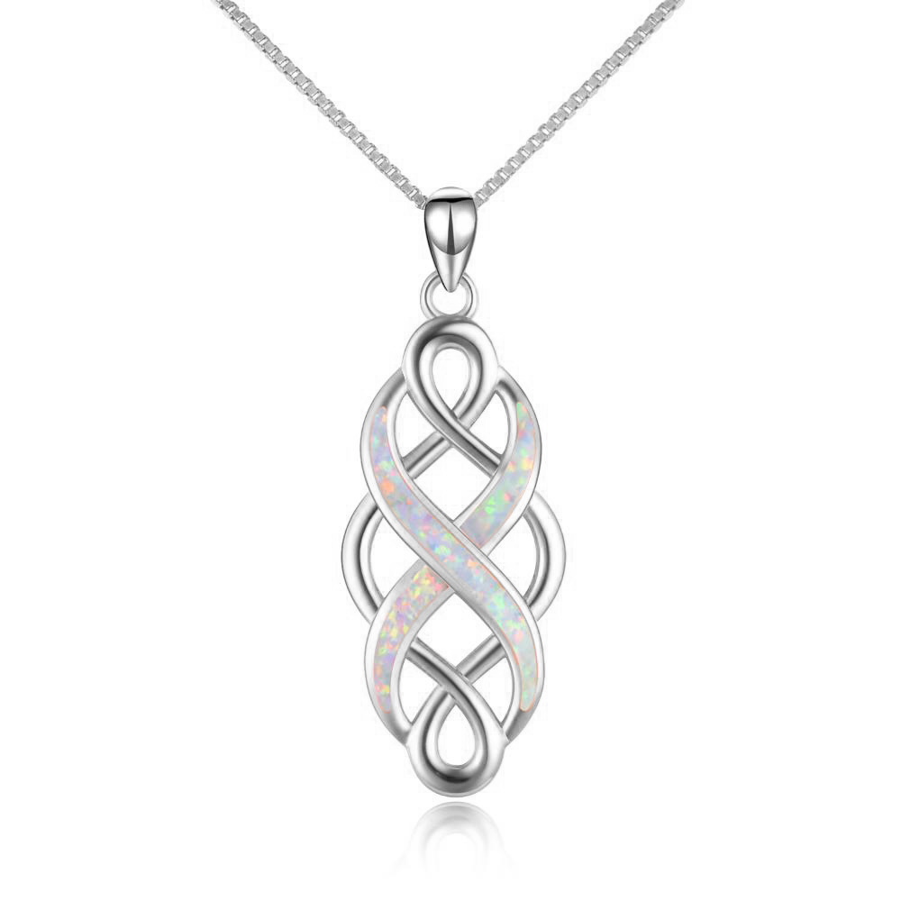 Sterling Silber Weiß Opal Celtic Knot Anhänger Halskette-1