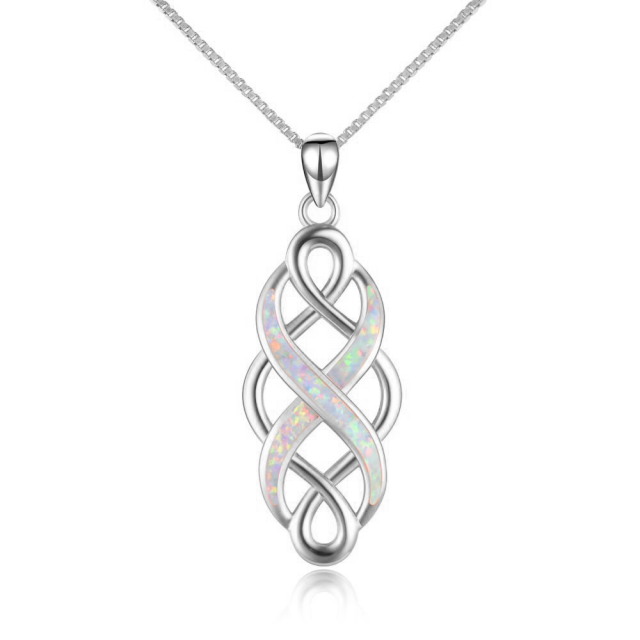 Collier en argent sterling avec pendentif nœud celtique en opale blanche-1