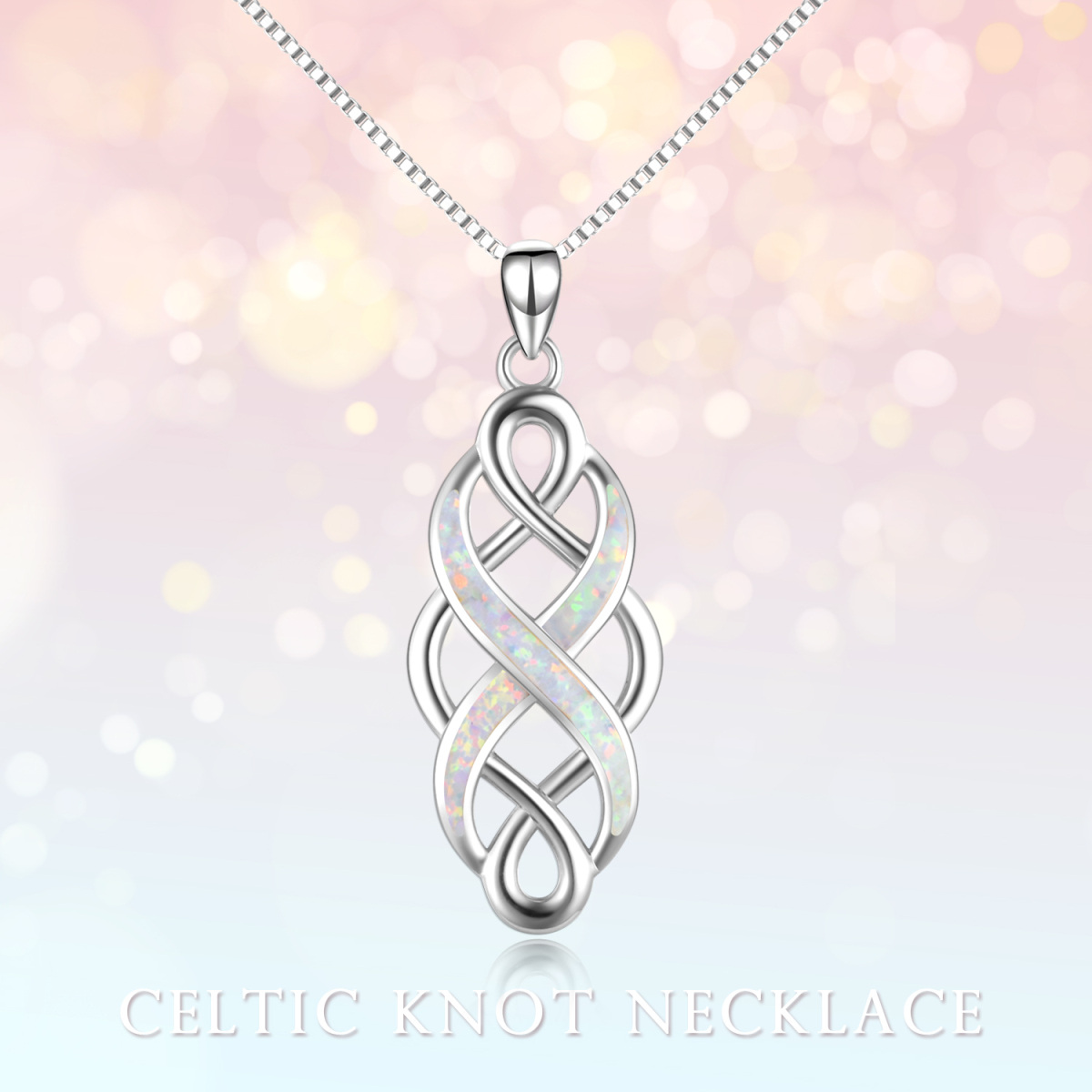 Sterling Silber Weiß Opal Celtic Knot Anhänger Halskette-5