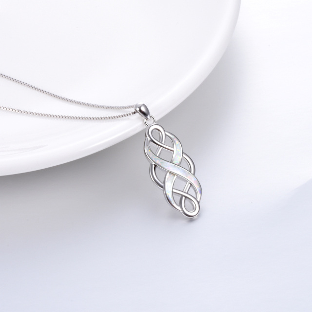 Collana con ciondolo a nodo celtico in argento sterling e opale bianco-3