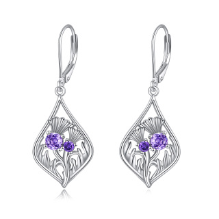 Sterling Silver Cubic Zirconia Wildflowers Lever-back Earrings-55