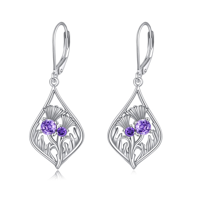 Sterling Silver Cubic Zirconia Wildflowers Lever-back Earrings-1