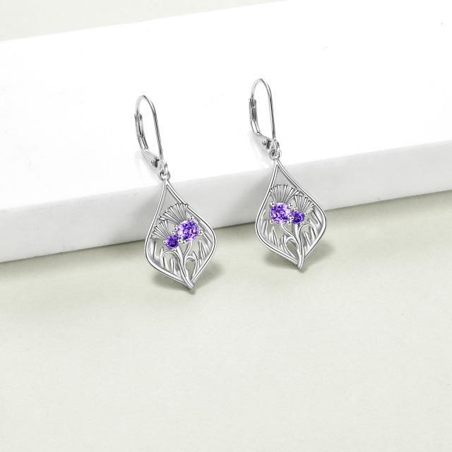 Sterling Silver Cubic Zirconia Wildflowers Lever-back Earrings-3