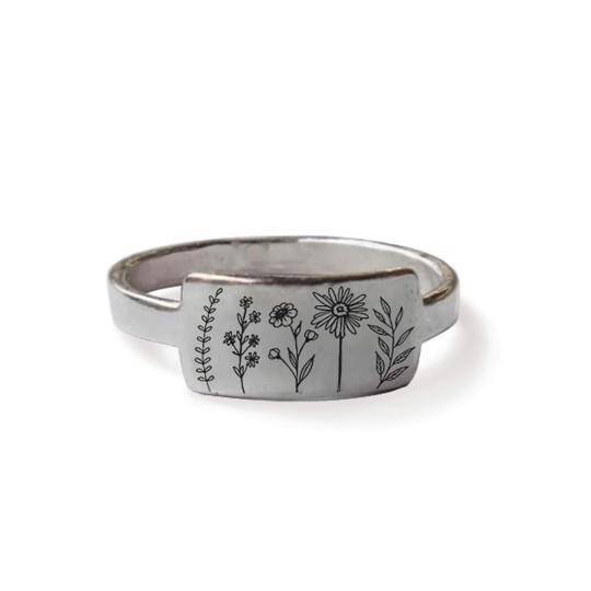 Chevalière en argent sterling avec fleurs sauvages