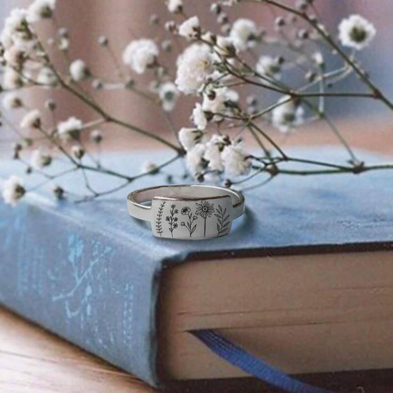 Sterling Silver Wildflowers Signet Ring-4