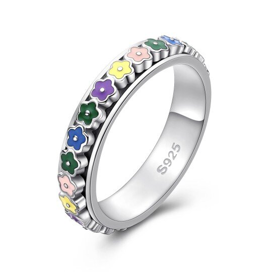 Sterling Silver Wildflowers Spinner Ring