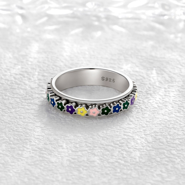 Bague tournante en argent sterling avec fleurs sauvages-4