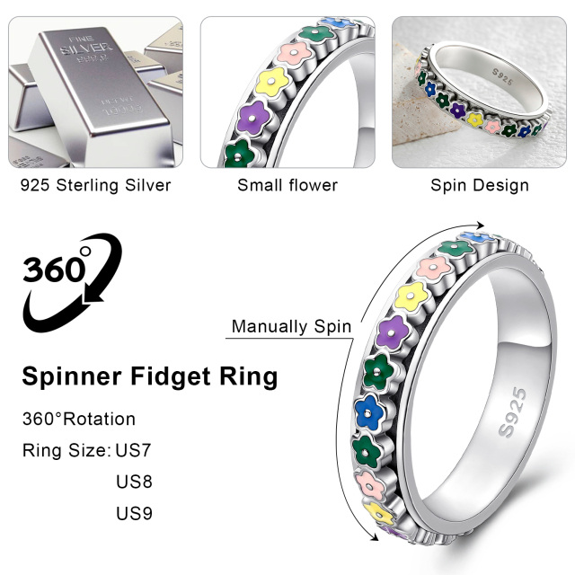 Sterling Silver Wildflowers Spinner Ring-6