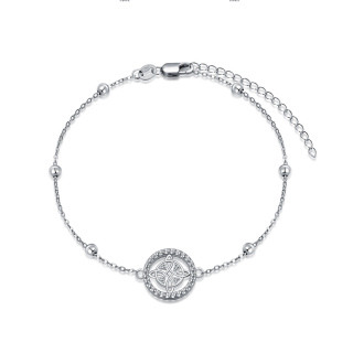 Sterling Silver Witch Knot Charm Bracelet with Bead Station Chain-34