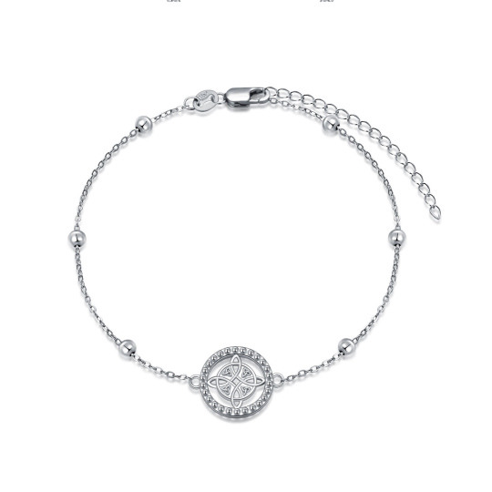 Bracciale con ciondolo a forma di nodo di strega in argento sterling e catena con stazione di perline