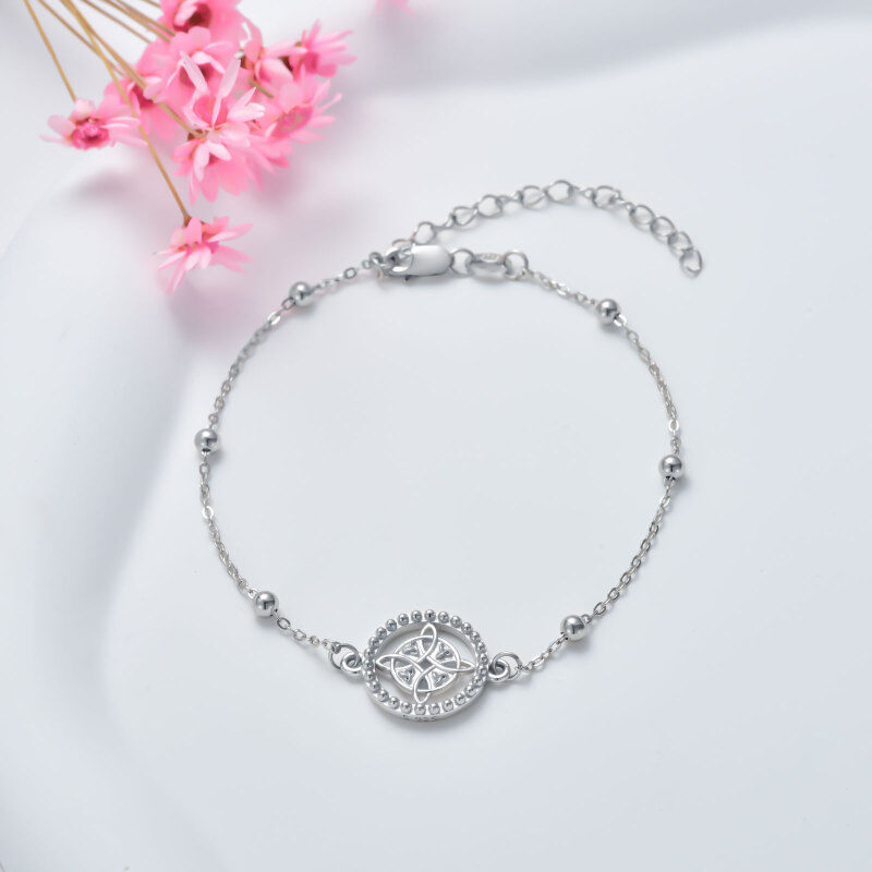 Pulseira de prata esterlina com pingente de nó de bruxa e corrente de contas-3