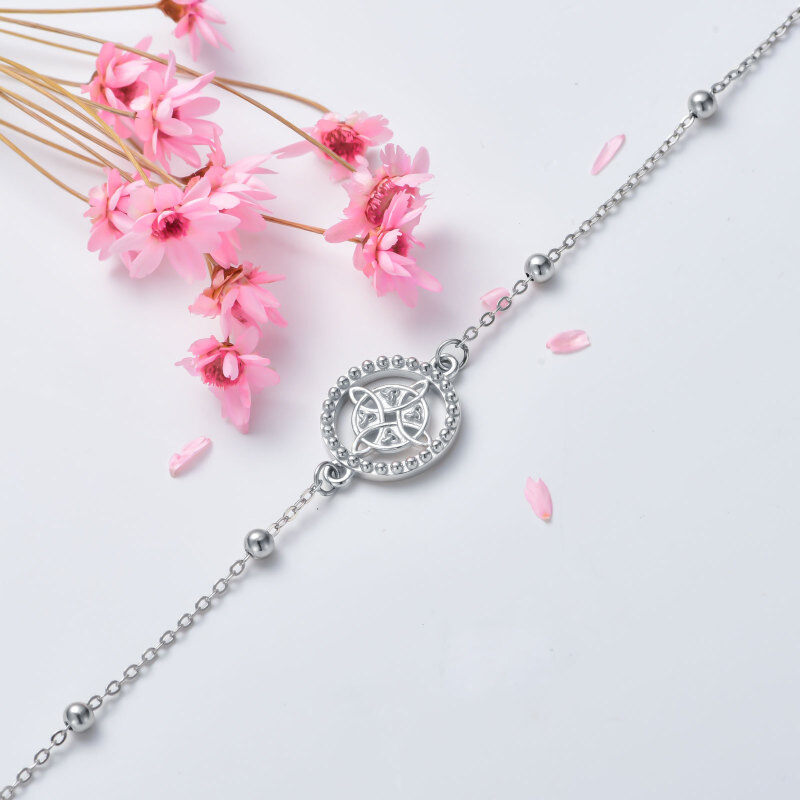 Pulseira de prata esterlina com pingente de nó de bruxa e corrente de contas-4