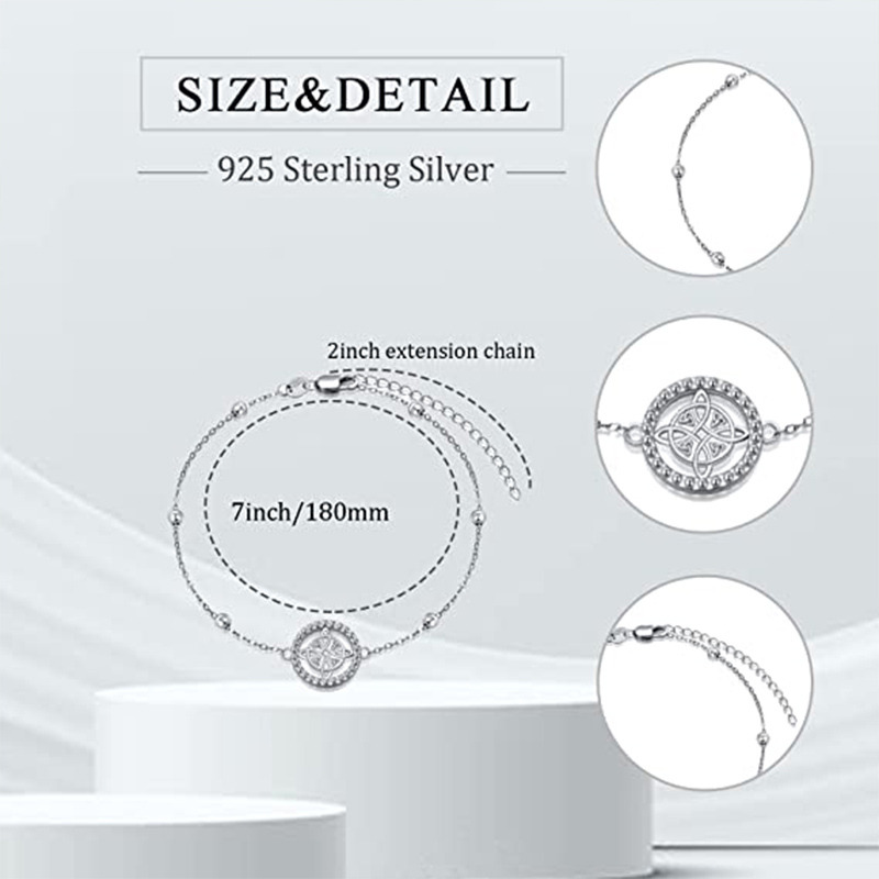 Pulseira de prata esterlina com pingente de nó de bruxa e corrente de contas-5