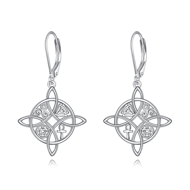 Boucles d'oreilles pendantes nœud de sorcière en argent sterling-1