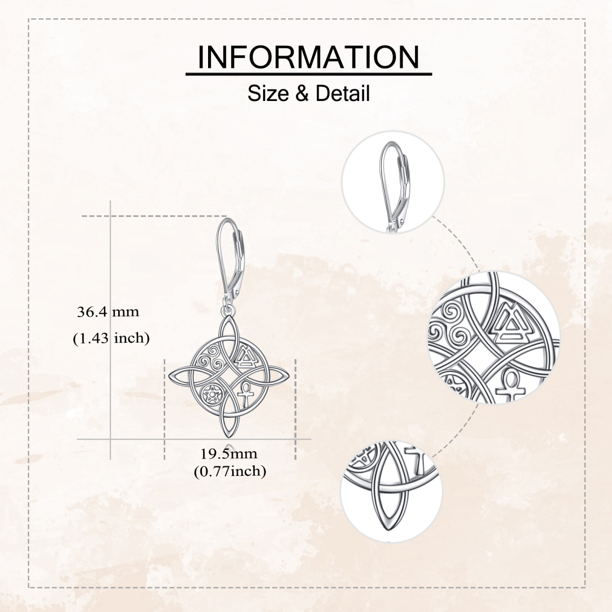 Boucles d'oreilles pendantes nœud de sorcière en argent sterling-5