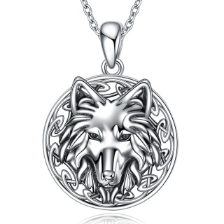 Sterling Silver Wolf Amulet Pendant Necklace-49